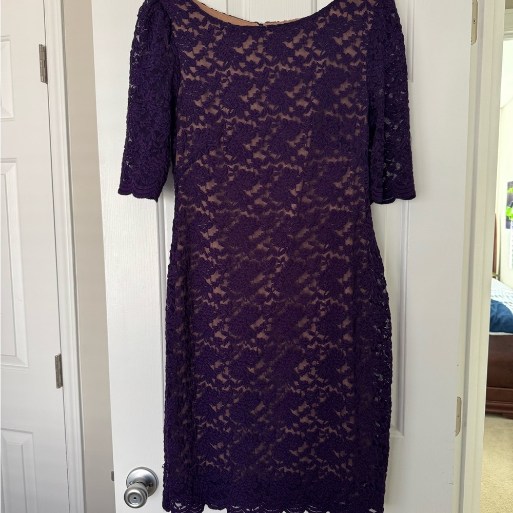 Dress Barn Purple Sheath Midi Dress with Bateau Neckline